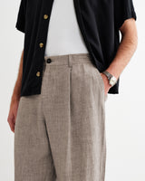 wax london men's Malham - Natural And Brown Stripe Linen Wide Fit Trousers