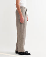 wax london men's Malham - Natural And Brown Stripe Linen Wide Fit Trousers