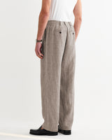 wax london men's Malham - Natural And Brown Stripe Linen Wide Fit Trousers