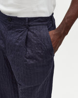 wax london men's Malham - Navy Dobby Cotton Wide Fit Trousers