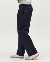 wax london men's Malham - Navy Dobby Cotton Wide Fit Trousers