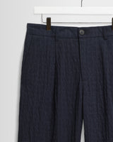 wax london men's Malham - Navy Dobby Cotton Wide Fit Trousers