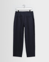wax london men's Malham - Navy Dobby Cotton Wide Fit Trousers