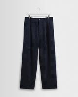 wax london men's Malham - Navy Pinstripe Wool Trousers
