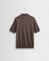 wax london men's Naples - Brown Marl Worsted Wool Knitted Polo