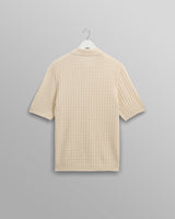 wax london men's Naples - Ecru Diamond Stripe Knitted Polo