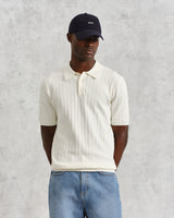 wax london men's Naples - Ecru Textured Knitted Polo Shirt