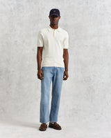 wax london men's Naples - Ecru Textured Knitted Polo Shirt