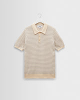 wax london men's Naples - Natural Mini Geometric Knitted Polo