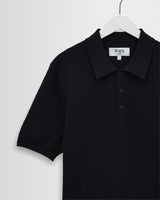 wax london men's Naples - Navy Retro Diamond Knitted Polo