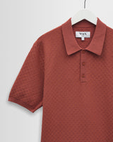 wax london men's Naples - Rust Retro Diamond Knitted Polo