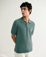 wax london men's Naples - Sea Green Retro Diamond Knitted Polo