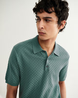 wax london men's Naples - Sea Green Retro Diamond Knitted Polo