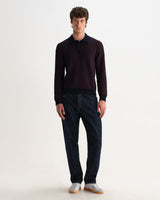 wax london men's Oban - Brown And Navy Geometric Long-Sleeve Knitted Polo