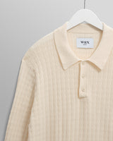 wax london men's Oban - Ecru Diamond Stripe Knitted Polo