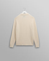 wax london men's Oban - Ecru Diamond Stripe Knitted Polo
