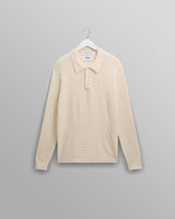 wax london men's Oban - Ecru Diamond Stripe Knitted Polo