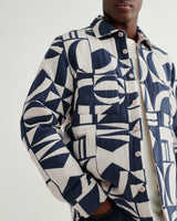 wax london men's Otto - Blue And Ecru Quilted Jacquard Overshirt
