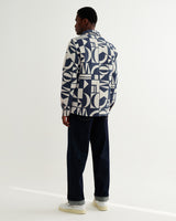 wax london men's Otto - Blue And Ecru Quilted Jacquard Overshirt