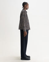 wax london men's PARK JACKET GEO WAVE JACQUARD NAVY / BROWN