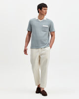 wax london men's Pendal - Blue And Ecru Ribbed Organic Cotton Polo Shirt