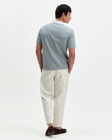 wax london men's Pendal - Blue And Ecru Ribbed Organic Cotton Polo Shirt
