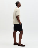 wax london men's Pendal - Ecru And Blue Ribbed Organic Cotton Polo Shirt
