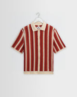 wax london men's Porto - Ecru And Orange Stripe Crochet Knitted Shirt