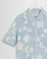 wax london men's Porto - Pale Blue Doodle Crochet Knitted Shirt