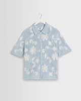wax london men's Porto - Pale Blue Doodle Crochet Knitted Shirt