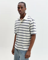 wax london men's Redman - Ecru Textured Stripe Organic Cotton Polo Shirt