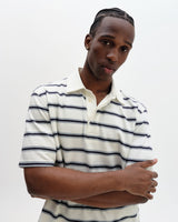 wax london men's Redman - Ecru Textured Stripe Organic Cotton Polo Shirt