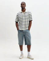 wax london men's Redman - Ecru Textured Stripe Organic Cotton Polo Shirt