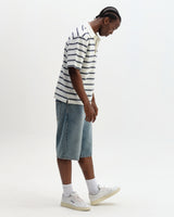 wax london men's Redman - Ecru Textured Stripe Organic Cotton Polo Shirt
