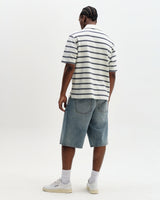 wax london men's Redman - Ecru Textured Stripe Organic Cotton Polo Shirt