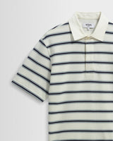 wax london men's Redman - Ecru Textured Stripe Organic Cotton Polo Shirt