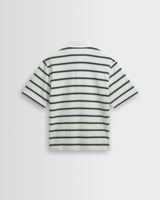wax london men's Redman - Ecru Textured Stripe Organic Cotton Polo Shirt