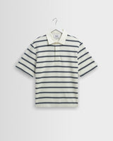 wax london men's Redman - Ecru Textured Stripe Organic Cotton Polo Shirt