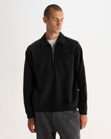 wax london men's Reeve - Washed Black Loopback Organic Cotton Collared Sweatshirt
