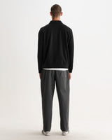 wax london men's Reeve - Washed Black Loopback Organic Cotton Collared Sweatshirt