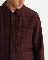 wax london men's Romer - Dark Burgundy Quilted Check Overshirt