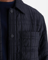 wax london men's Romer - Navy Quilted Check Overshirt