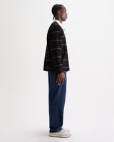 wax london men's Rowhill - Brown And Blue Mirror Stripe Loopback Rugby Shirt