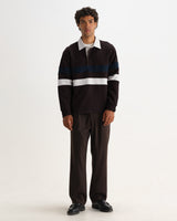 wax london men's Rowhill - Brown And Navy Stripe Loopback Rugby Shirt