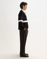 wax london men's Rowhill - Brown And Navy Stripe Loopback Rugby Shirt