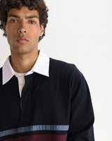 wax london men's Rowhill - Navy And Purple Stripe Loopback Rugby Shirt