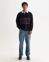 wax london men's Rowhill - Navy And Purple Stripe Loopback Rugby Shirt