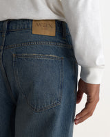 wax london men's Russell - Mid Blue Faded Vintage Straight Fit Denim Jeans
