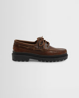 wax london men's S.T. Valentin - Brown Italian Leather Chunky Sole Boat Shoes