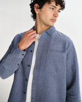 wax london men's Shelly - Blue Seersucker Corduroy Shirt